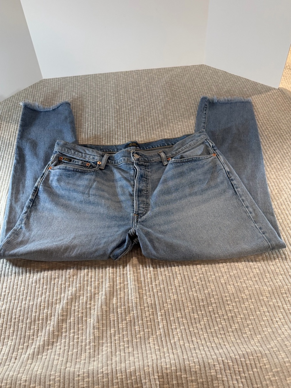 Polo Ralph Lauren Callen Heart High Rise Slim Jeans 32R Light Wash Raw Hem
